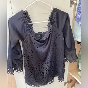 Banana Republic off the shoulder laser cut black blouse